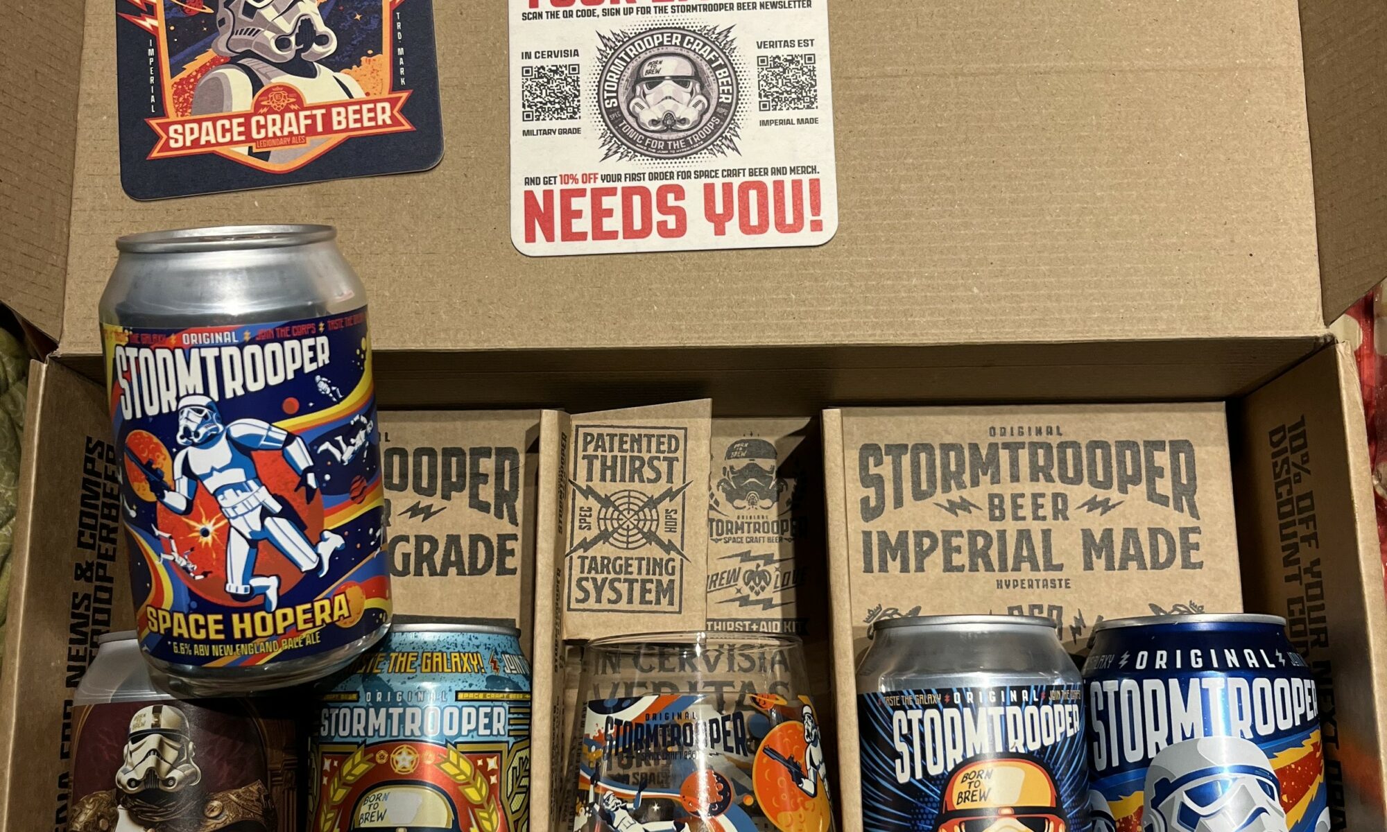 A detailed image of a pack of Star-Wars-themed craft beer.