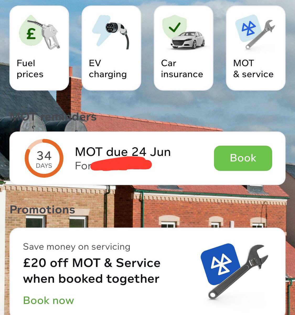 A screenshot of the mobile parking app that my local council uses. It has one small “Find parking” box, and then

Fuel prices
EV Charging
Car maintenance
MOT and service

A widget showing that my MOT is due.
A widget with an offer for MOT and servicing.
A widget with an offer on car insurance.