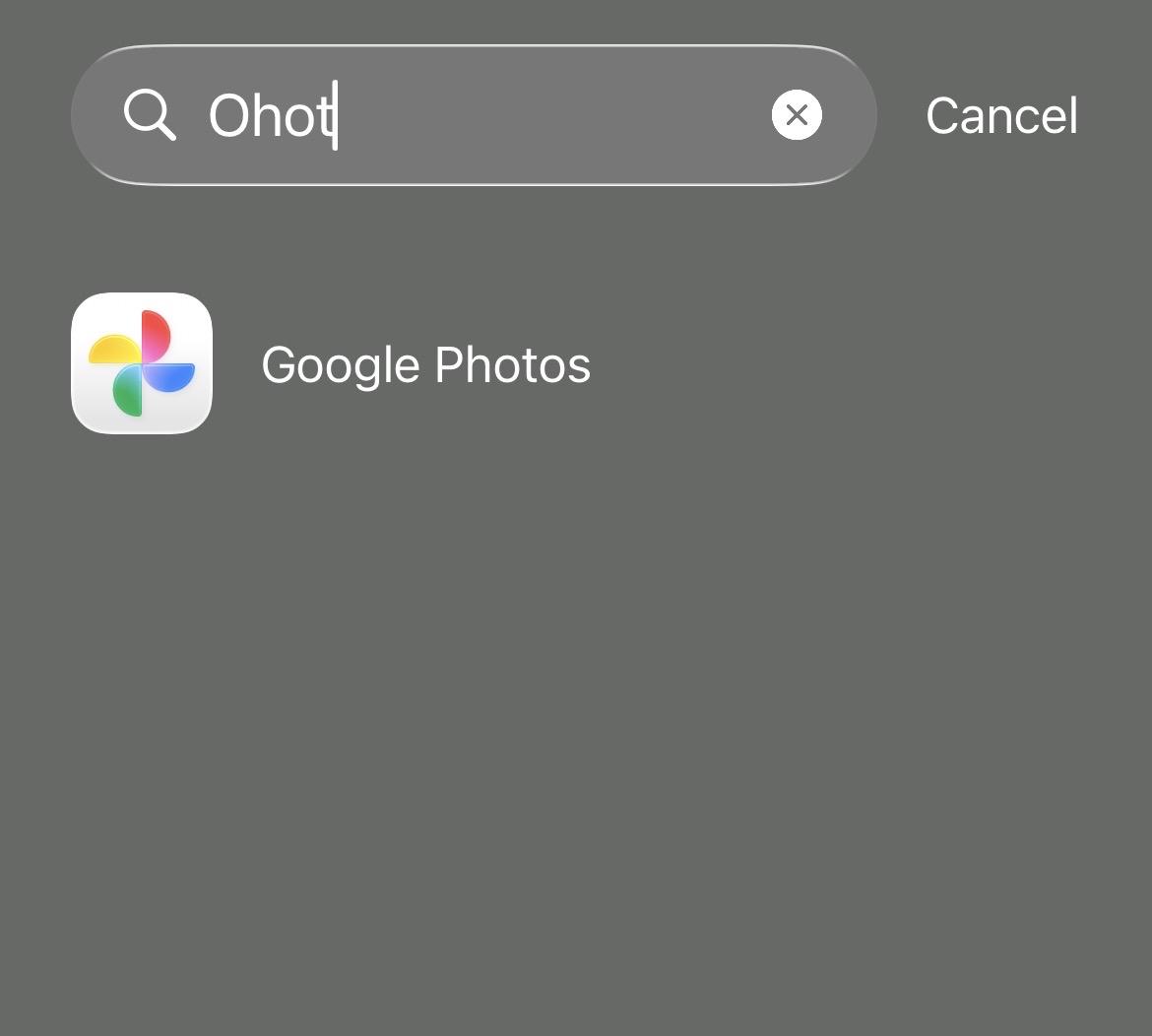 An app search for “ohot” shows one result: “Google Photos”
