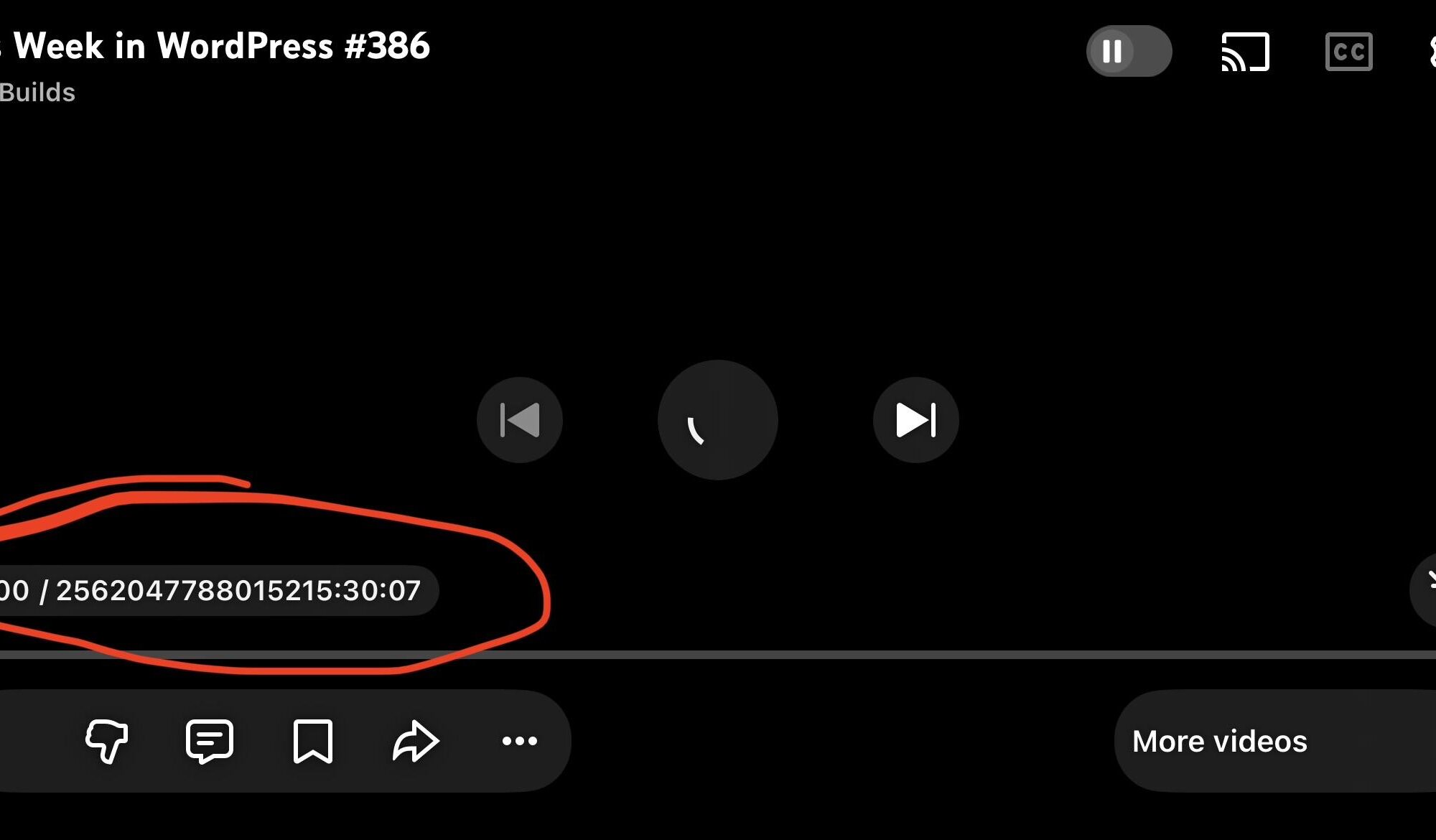 The video loading in YouTube shows its length to be 2562047788015215 hours, 30 minutes and 17 seconds