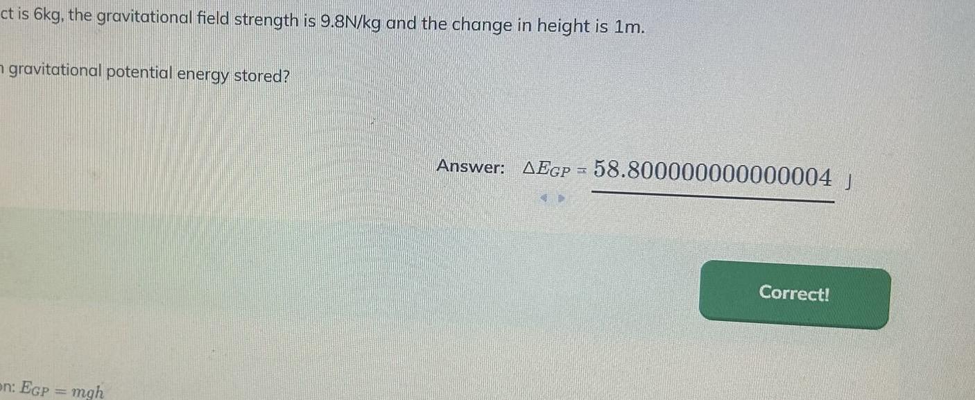 A screen grab of an online learning platform showing the answer to a maths problem as 58.800000000000004